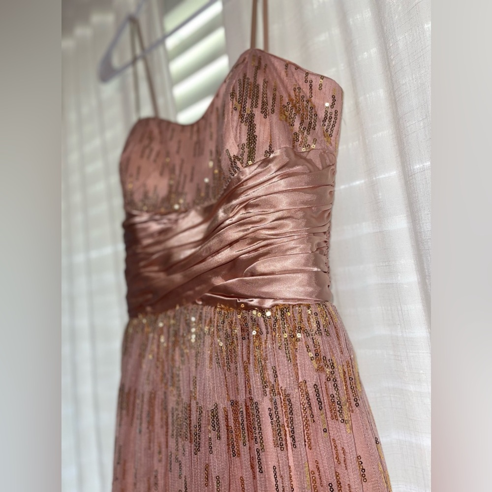 Adrianna Papell Strapless Long Formal Gown Blush and Gold Size 3/4 - Picture 10 of 14